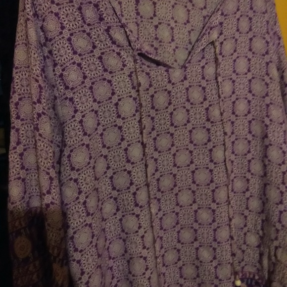 Purple & White Arabesque Tassle-Neck Tunic - Picture 2 of 5